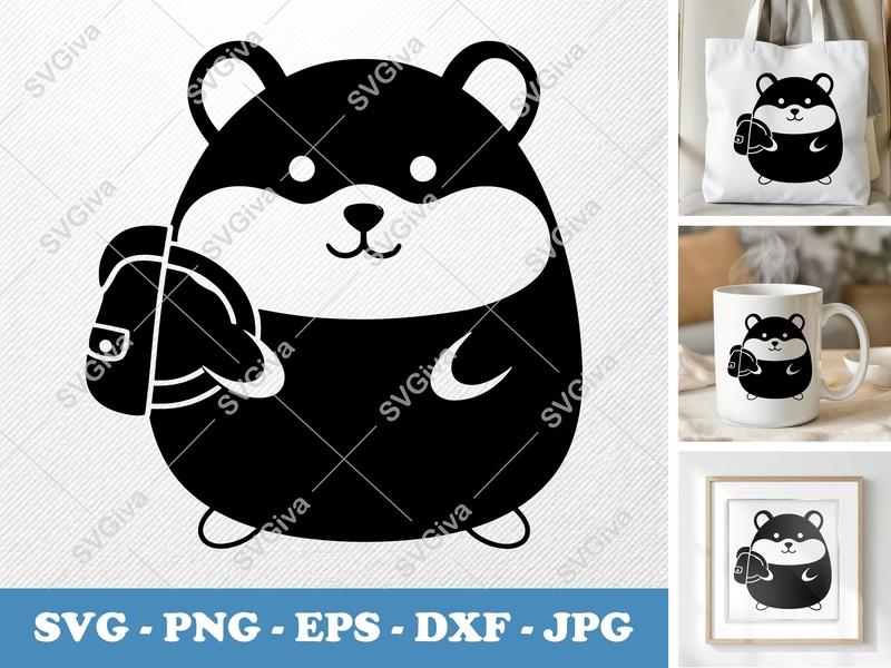 Hamster SVG, Modern Clean Design with Backpack, PNG EPS DXF for Cricut & Silhouette, Cute Animal Cut File