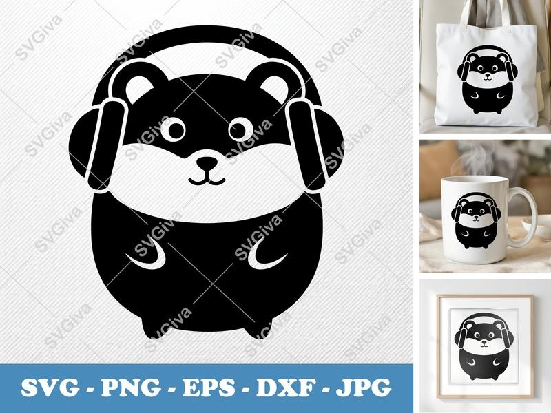 Hamster SVG with Headphones, Cute Animal Cut File, Modern Design | PNG EPS DXF for Cricut, Silhouette