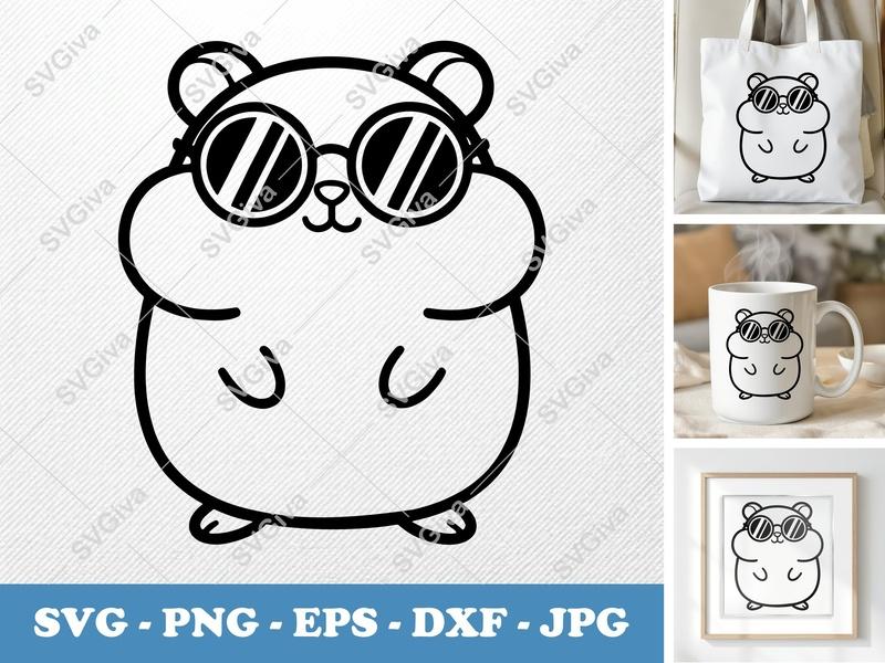 Hamster SVG with Sunglasses | Cute Rodent PNG EPS DXF | Cricut Silhouette Cut File, Pet Lover Gift