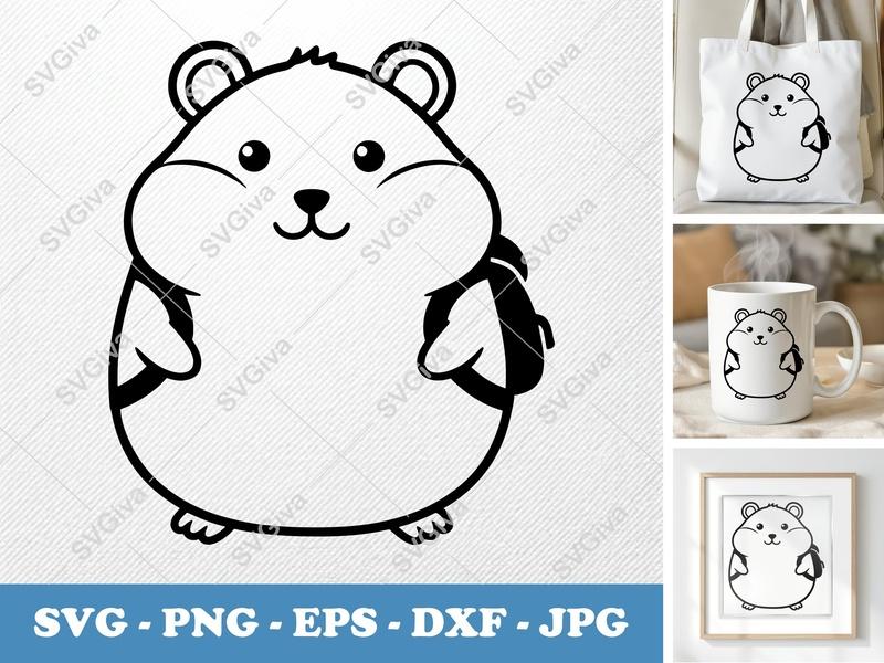 Hamster Wearing Backpack SVG | Friendly Bean-Shaped Cut File | PNG DXF EPS for Cricut & Silhouette