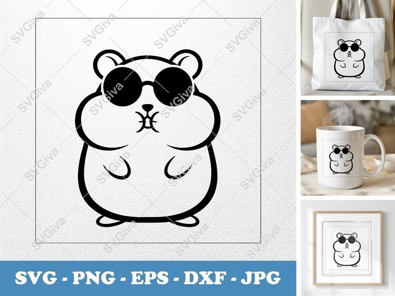 Hamster wearing sunglasses SVG | Puffy Cartoon Style | PNG DXF EPS | Cricut Silhouette Cut File
