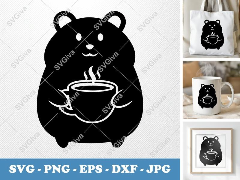 Hamster with Coffee Cup SVG | Puffy Soft Shapes Cut File | Cricut Silhouette PNG DXF EPS