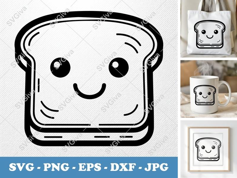 Happy French Toast SVG PNG DXF EPS | Kawaii Breakfast Cut File for Cricut & Silhouette Crafts