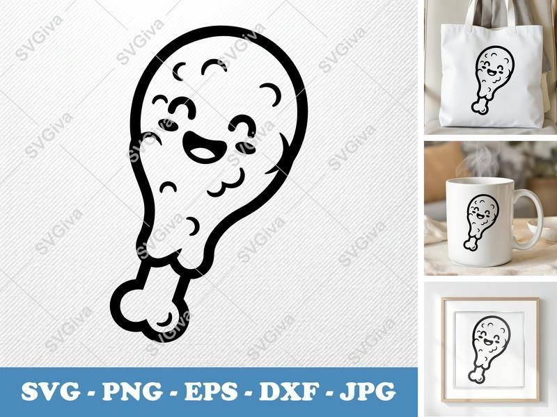 Happy Fried Chicken Face SVG, PNG, DXF, EPS | Digital Cut File for Cricut & Silhouette Crafts