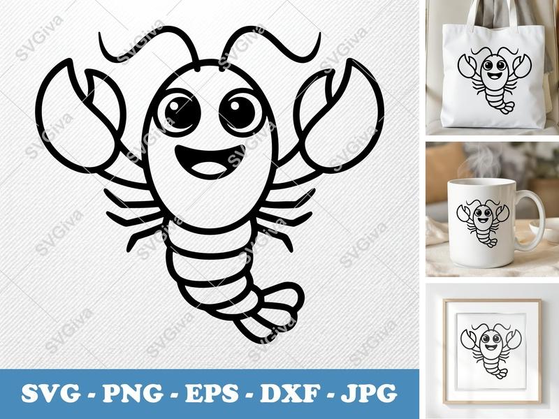 Happy Lobster Cut File: Smiling Seafood SVG, PNG, DXF, EPS for Cricut & Silhouette Crafting