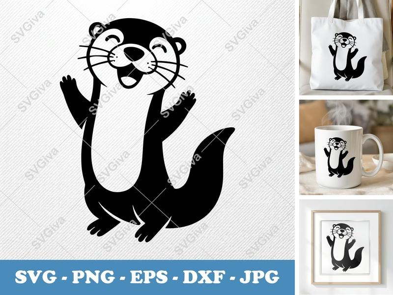 Happy Otter SVG Cut File | Cute Animal Clipart for Cricut & Silhouette | PNG, DXF, EPS Modern Design