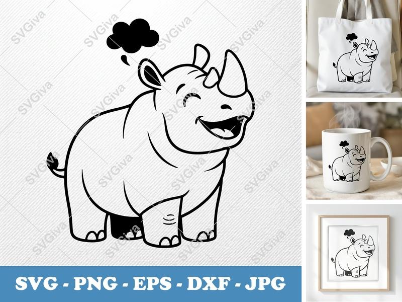Happy Rhino Smile SVG for Cricut/Silhouette | Puffy Soft Design PNG, DXF, EPS Cut File