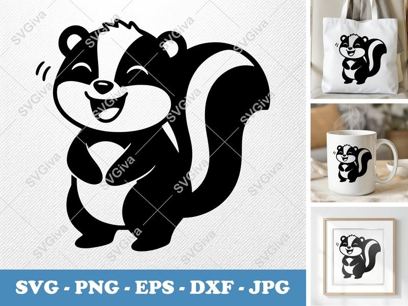 Happy Skunk SVG for Cricut & Silhouette | Puffy Design PNG, DXF, EPS | Crafting Cut File