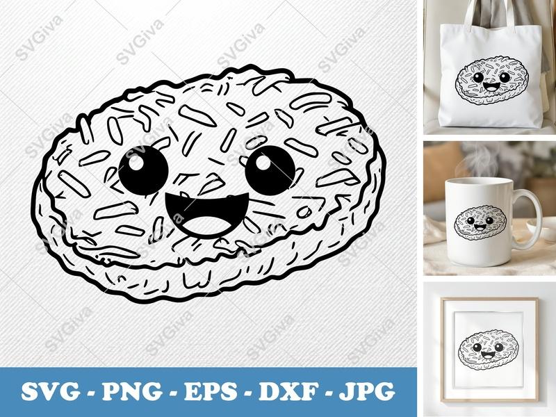 Hash Browns Kawaii SVG | Cute Breakfast Food PNG EPS DXF | Cricut Silhouette File | Adorable Kitchen Clip Art