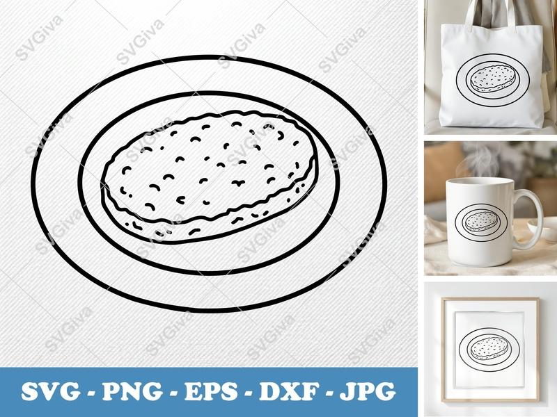 Hash Browns on a Plate SVG | Minimalist Line Art PNG DXF EPS | Cricut Silhouette File | Breakfast Food Clipart