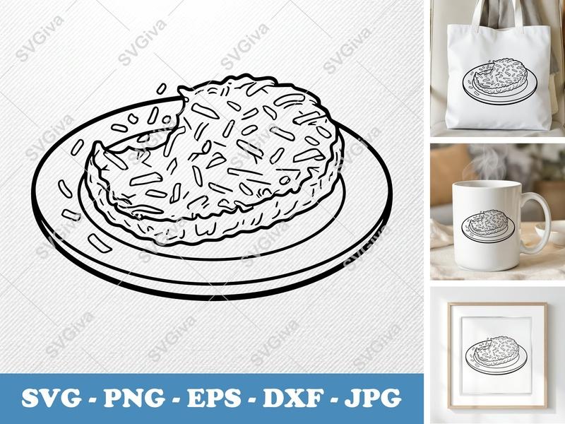 Hash Browns Partially Eaten SVG | Friendly Rounded Cartoon Cut File | PNG DXF EPS for Cricut Silhouette