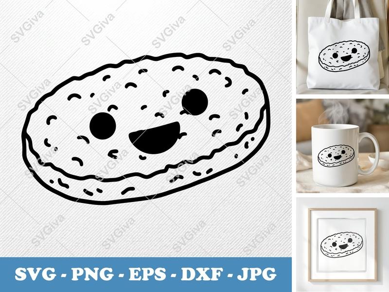 Hash Browns with Smiling Face SVG | Bold Outline Character | PNG DXF EPS | Cricut Silhouette | Cartoon Food Cut File