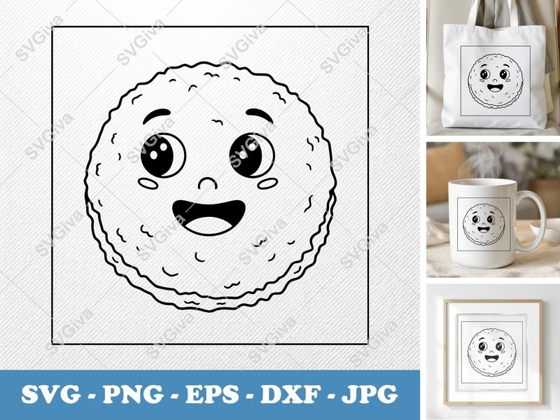 Hash Browns with Smiling Face SVG, Friendly Round Body Design, PNG DXF EPS for Cricut Silhouette