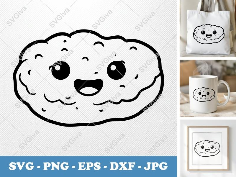 Hash Browns with Smiling Face SVG, Puffy Kawaii Design | PNG, DXF, EPS | Cricut & Silhouette Food Cut File
