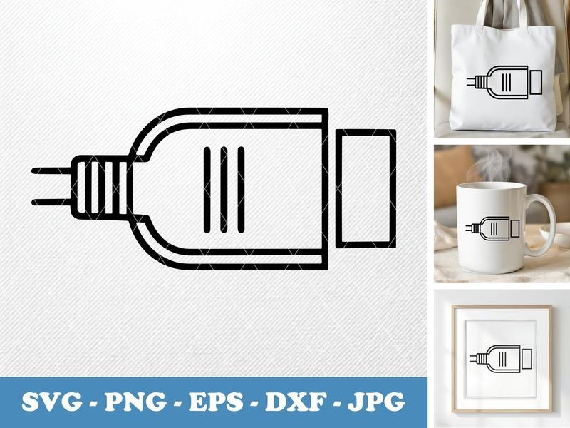 HDMI Cable classic svg icon | Double Outline, Minimalist Vector | SVG, PNG, EPS, DXF for Cricut & Silhouette | Tech Icon