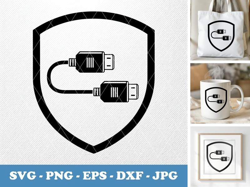 HDMI Cable in side view profile SVG | Shield Frame | Minimalist Tech Icon | PNG EPS DXF | Cricut Silhouette File