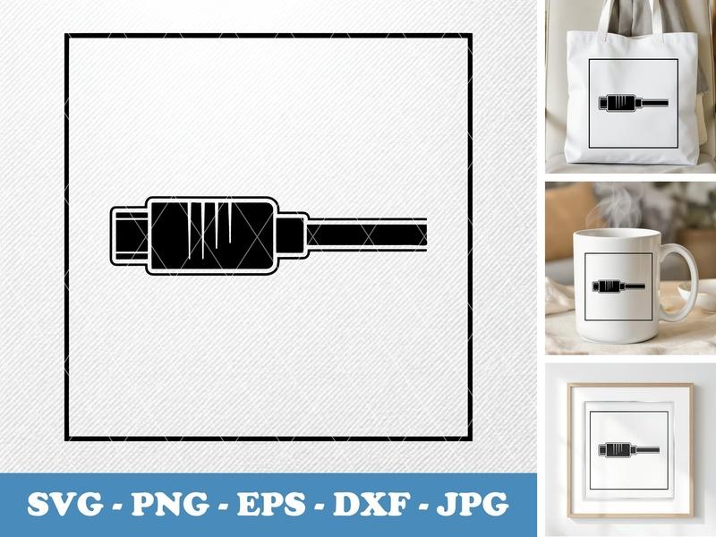 HDMI Cable in side view profile SVG | Solid Black Fill Icon | PNG EPS DXF for Cricut Silhouette