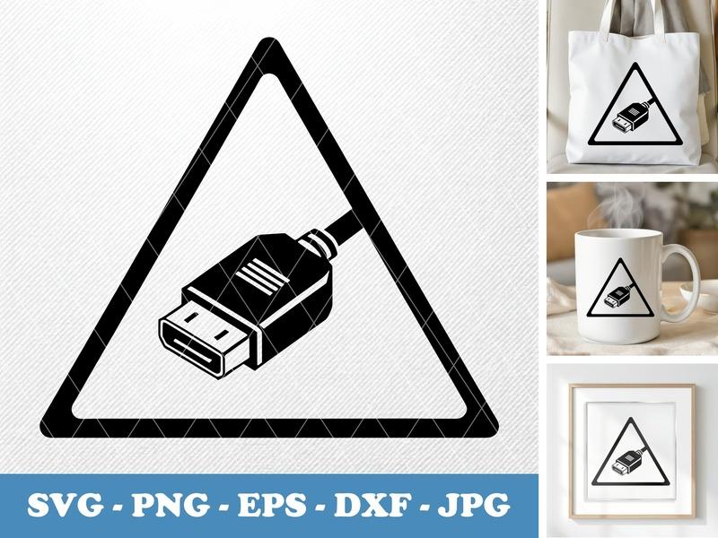 HDMI Cable isometric angle SVG, PNG, EPS, DXF | Minimal Tech Icon for Cricut, Silhouette | Workplace Vector Art