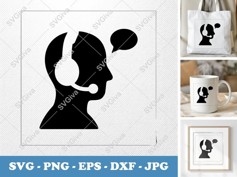 Headset SVG | Modern Call Center Icon, Customer Service Clipart | PNG EPS DXF for Cricut, Silhouette, Vector Design
