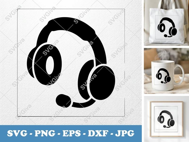 Headset SVG, Modern Clean Design Headphone with Mic, PNG EPS DXF | Cricut & Silhouette Cut File, Digital Download