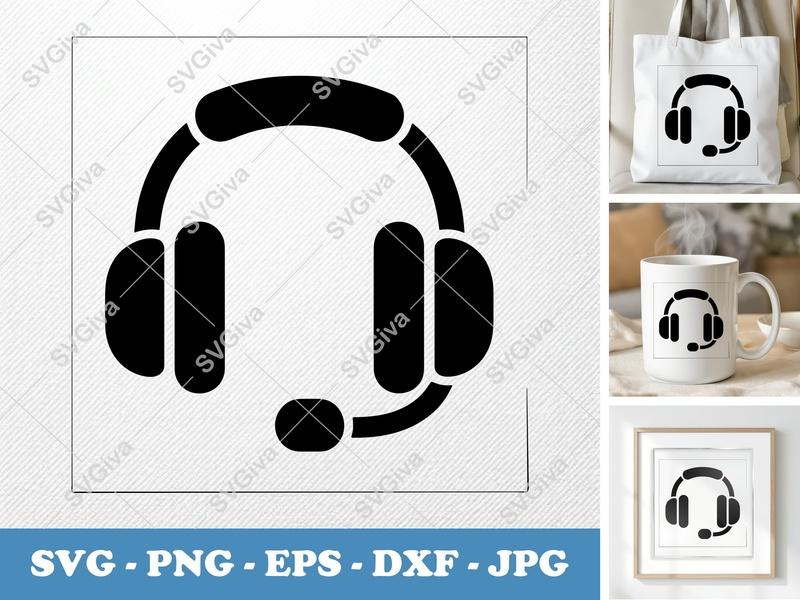 Headset SVG, Modern Clean Headphone Mic Icon | PNG EPS DXF | Cricut Silhouette Cut File, Customer Service Vector