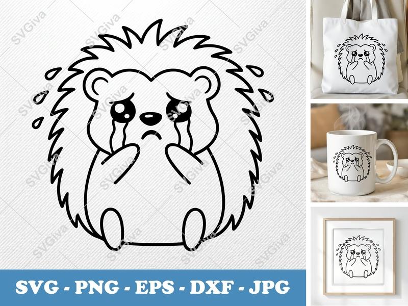 Hedgehog Crying SVG | Rounded Friendly Design | PNG DXF EPS | Cricut Silhouette File