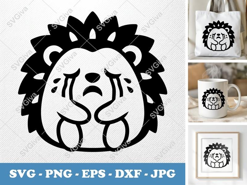 Hedgehog Crying SVG, Sad Animal PNG, Modern Clean EPS, DXF Cut File for Cricut & Silhouette, Cute Cartoon Vector