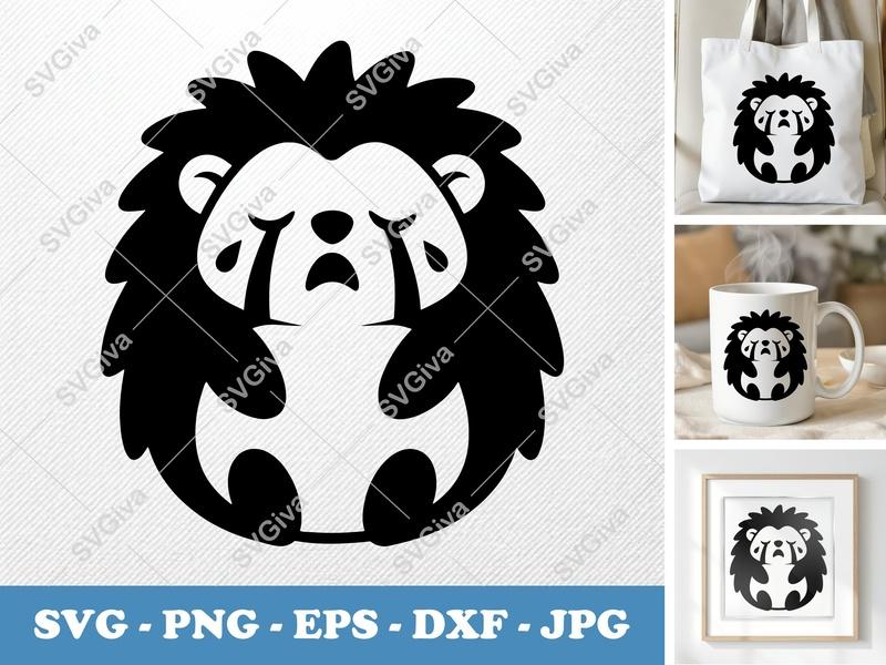 Hedgehog Crying SVG | Sad Modern Clean Design | PNG EPS DXF | Cricut Silhouette Cut File Vector Clipart