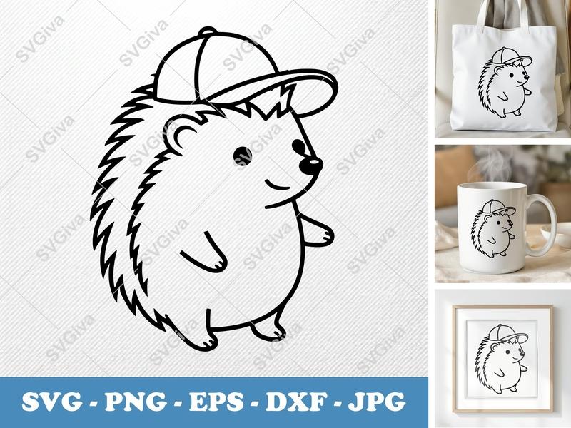 Hedgehog in a Cap SVG | Simple Character Minimalist Cut File | PNG DXF EPS | Cricut Silhouette Vector