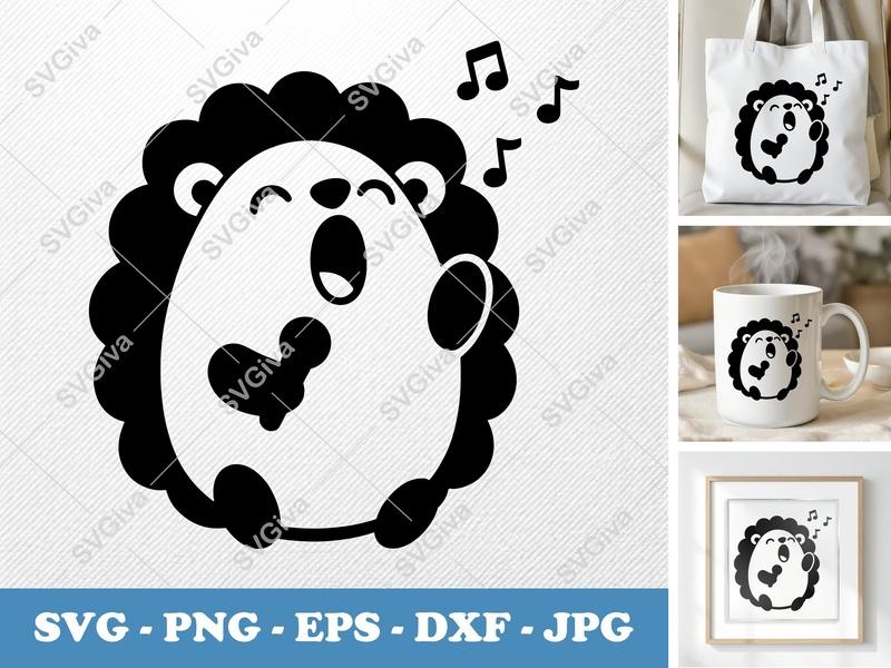 Hedgehog Singing SVG | Puffy Cartoon Critter Cut File | Pillow Soft Shapes | PNG DXF EPS for Cricut Silhouette