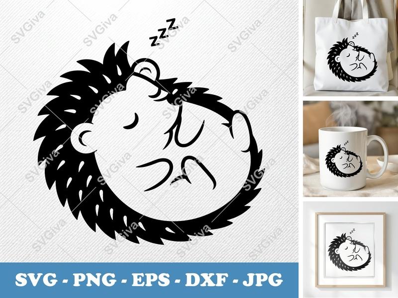 Hedgehog Sleeping SVG, Cute Modern Zzz Design, PNG EPS DXF for Cricut & Silhouette, Animal Cut File