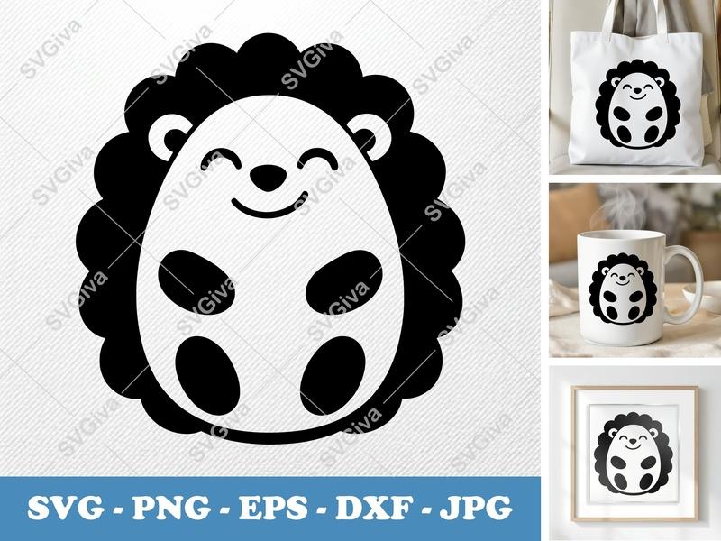 Hedgehog SVG | Cute Animal Clipart, Modern Design, Happy Face | PNG EPS DXF for Cricut, Silhouette Cut File