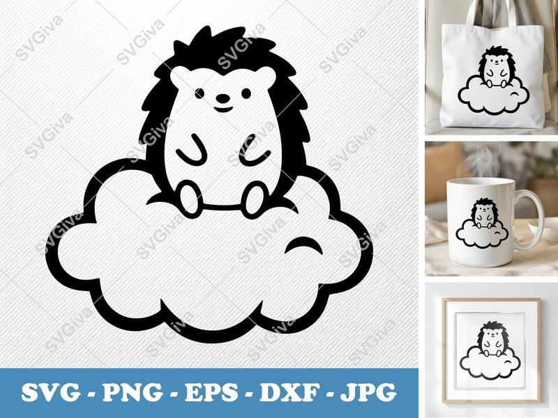 Hedgehog SVG | Cute Cloud Modern Design | Animal Clipart, Digital Download | PNG EPS DXF for Cricut, Silhouette