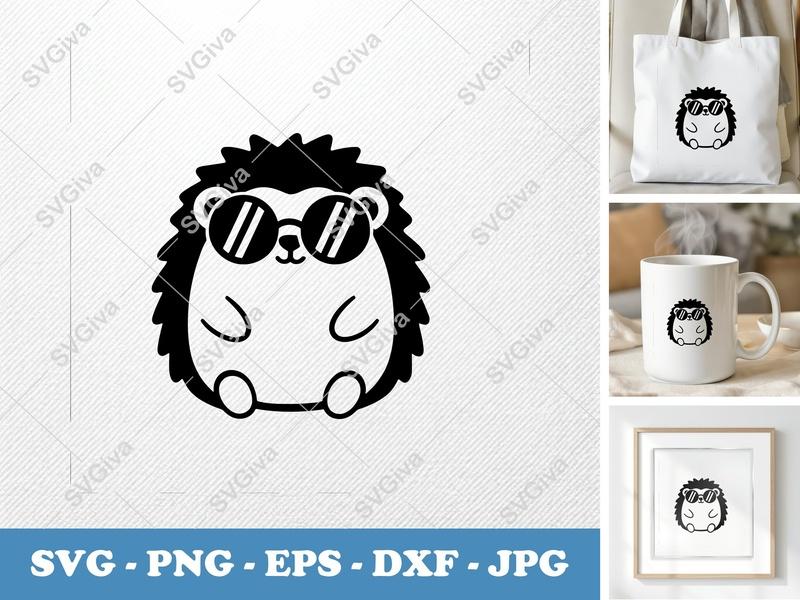 Hedgehog SVG, Cute Hedgehog with Sunglasses, Modern Clean Design | PNG EPS DXF | Cricut Silhouette Cut File