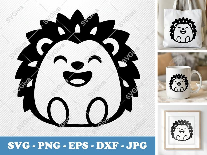 Hedgehog SVG, Happy Cute Smiling Prickly Animal, Vector Digital Download for Cricut, Silhouette | PNG EPS DXF Cut File