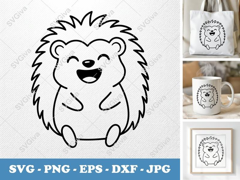 Hedgehog SVG, Smiling Happily, Rounded Body Friendly Bean-Shaped Forms | PNG DXF EPS | Cricut Silhouette File