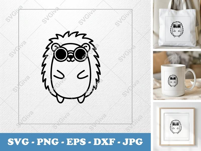 Hedgehog wearing sunglasses SVG | Friendly Bean-Shaped Cut File | PNG DXF EPS for Cricut Silhouette