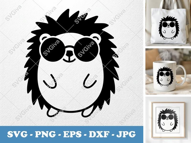 Hedgehog wearing sunglasses SVG | Puffy Animated Style | Inflated Pillow Soft Forms | PNG DXF EPS Cricut Silhouette File