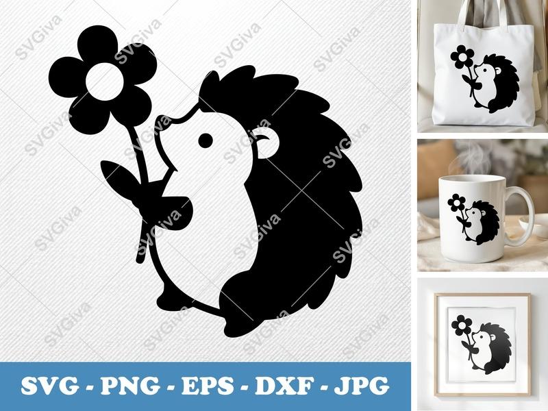 Hedgehog with Flower SVG | Puffy Soft Shapes | Cricut Silhouette | PNG DXF EPS
