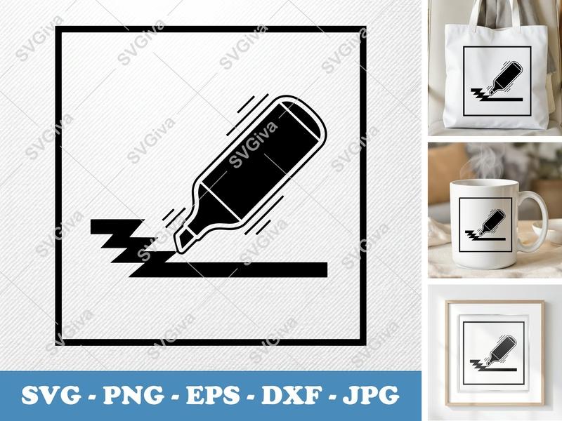Highlighter in active use SVG | Black & White Icon Line Art | PNG EPS DXF for Cricut Silhouette | Drawing Tool Clip Art