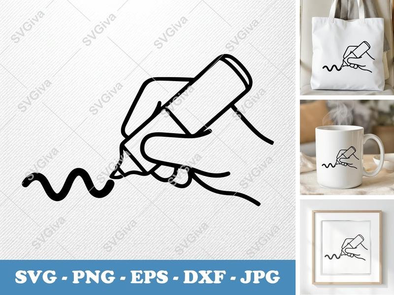 Highlighter in active use SVG | Hand Holding Marker, Puffy Line Art PNG EPS DXF | Cricut Silhouette File