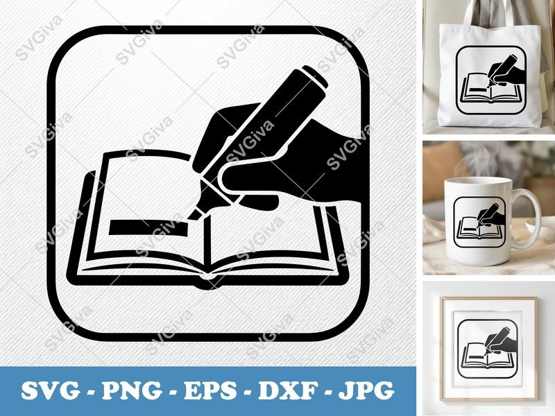 Highlighter in active use SVG | Minimal Hand Highlighting Book | PNG EPS DXF for Cricut & Silhouette Cutting Machines