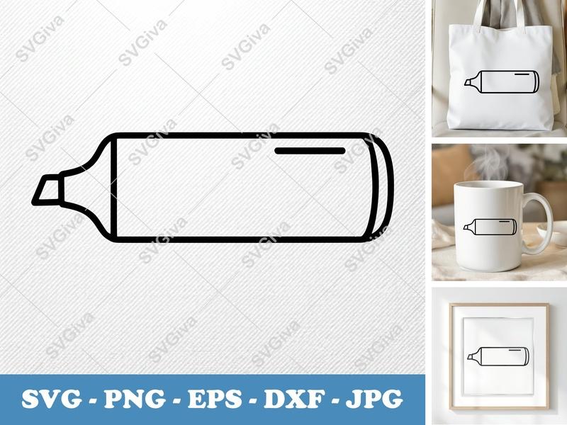Highlighter in side view profile SVG | Puffy Soft Outline Cut File | PNG EPS DXF | Cricut Silhouette | School Office Supplies