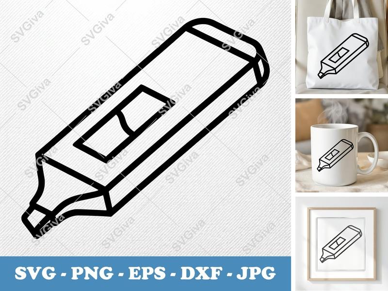 Highlighter isometric angle SVG | Double Outline, Clean Minimalist | PNG EPS DXF for Cricut & Silhouette