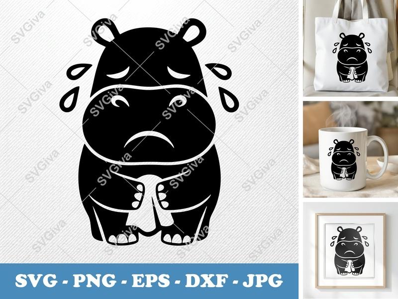Hippo Crying SVG | Puffy Soft Forms Design | PNG DXF EPS | Cricut Silhouette Cut File
