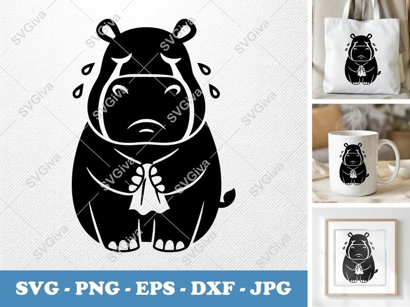 Hippo Crying SVG | Puffy Soft Forms | PNG DXF EPS | Cricut Silhouette File