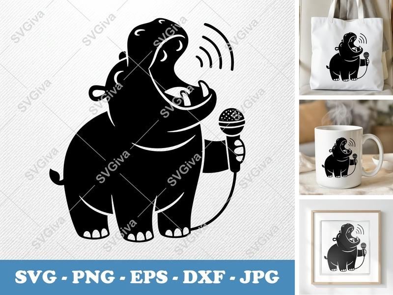 Hippo Singing SVG, Puffy Pillow Soft Shapes, PNG DXF EPS | Cricut Silhouette Cut File