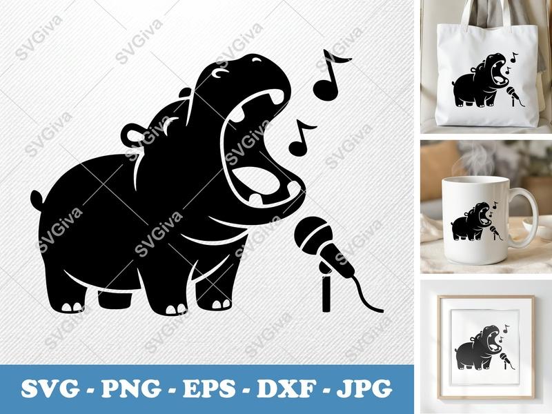 Hippo Singing SVG | Puffy Soft Shapes | SVG PNG DXF EPS | Cricut Silhouette File