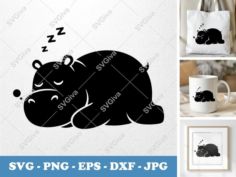 Hippo Sleeping SVG | Cute Cartoon Animal PNG EPS DXF | Modern Minimalist Cut File for Cricut & Silhouette Machines