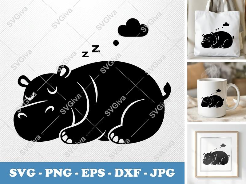 Hippo Sleeping SVG | Puffy Pillow Shapes | PNG DXF EPS | Cricut Silhouette File